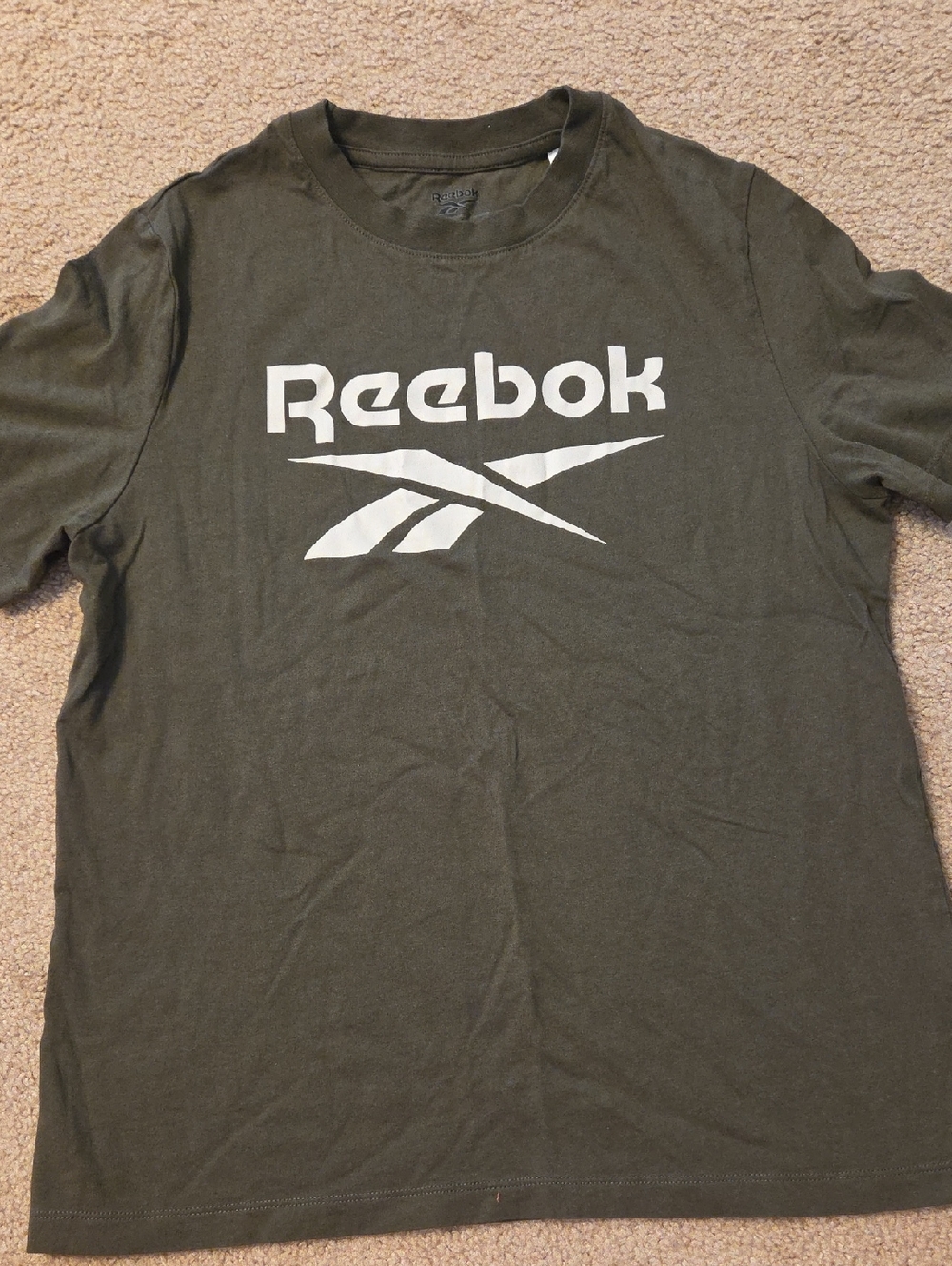 Reebok Olive Green Short Sleeve Logo Tee with White Branding